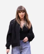 Taylor Swift 2026 NBA Playoffs Cavaliers vs. Knicks Patchwork Black Denim Bomber Jacket