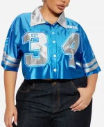 NFL Detroit Lions Blue Short Sleeves Cropped Shirt