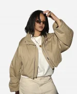 New York City SoHo 2026 Rihanna Oversized Khaki Cropped Jacket