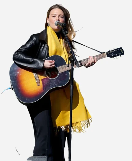 No Kings Rally 2026 Maggie Rogers Leather Coat