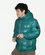 Noah Jupe Harold Pinter Theatre 2026 Teal Hooded Puffer Jacket
