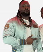 Oba Femi Grey Satin Bomber Jacket