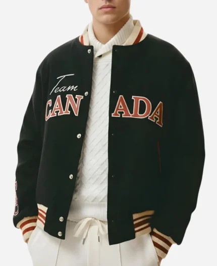 SCA x Hockey Canada Leaf & Legacy Black Varsity Bomber Jacket