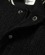 Saint Laurent Teddy Leather-Trimmed Wool Bomber Jacket