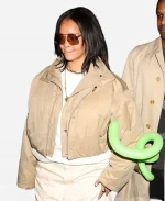 Rihanna 2026 New York City SoHo Balenciaga Oversized Khaki Cropped Jacket