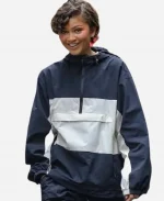 Zendaya 2026 SoHo Street Blue & White Windbreaker Anorak Jacket