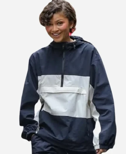 Zendaya 2026 SoHo Street Blue & White Windbreaker Anorak Jacket