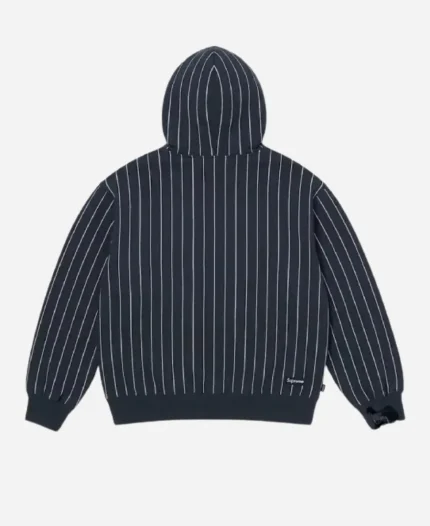 Supreme Devil S Logo Navy Blue Stripped Hooded Jacket