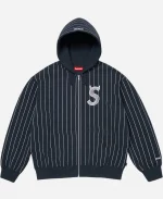 Supreme Devils Logo Navy Blue Stripped Zip Up Hooded Jacket
