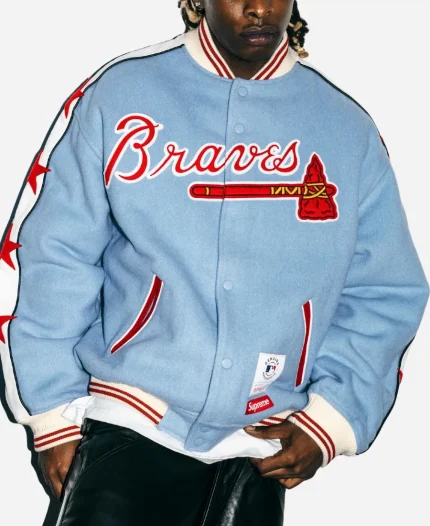 Supreme x Mitchell & Ness Atlanta Braves Blue Varsity Jacket