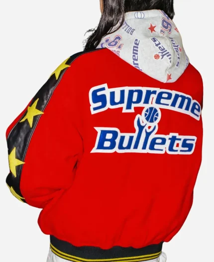 Supreme x Mitchell & Ness Washington Bullets Red Varsity Jacket