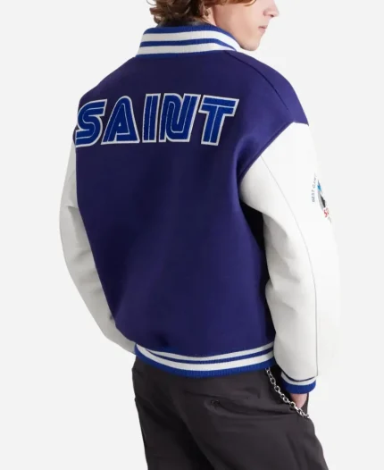 The Weeknd Sega x  Saint Mxxxxxx Navy Blue & White Wool Varsity Jacket