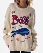 The Wild Collective Buffalo Bills All Over Cream Jacquard Crewneck Sweater