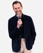 Tom Hiddleston 2026 Navy Blue Suede Jacket