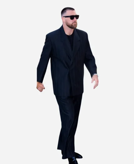 NYC 2026 Private Dinner Event Travis Kelce Pinstripe Relaxed Suit