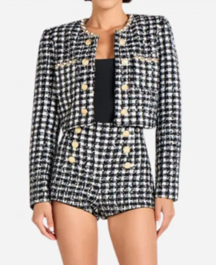 Tv Show American Idol S24 Carrie Underwood Tweed Check Cropped Jacket