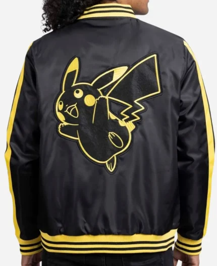 Unisex Electric Type Pokémon Pikachu Black Satin Varsity Jacket