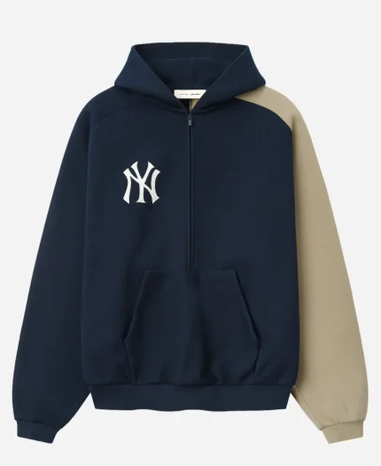 Unisex Fear of God ESSENTIALS x New York Yankees MLB Navy Half-Zip Graphic Hoodie