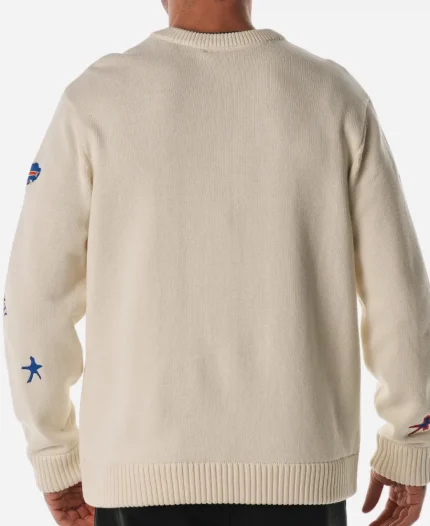 Unisex The Wild Collective Buffalo Bills All Over Cream Jacquard Crewneck Sweater