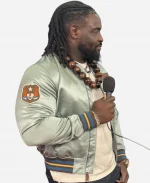 WWE 2k26 Creator Fest Promotional Event Oba Femi Grey Satin Bomber Jacket