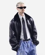 Willy Chavarria FW26 Romeo Beckham Black Aviator Leather Jacket