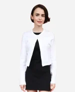 Paris 2026 French Open Tennis Championships Lily Collins White Cropped Cardigan