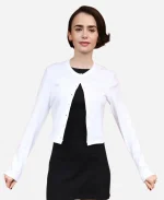 Lily Collins 2026 French Open White Cardigan