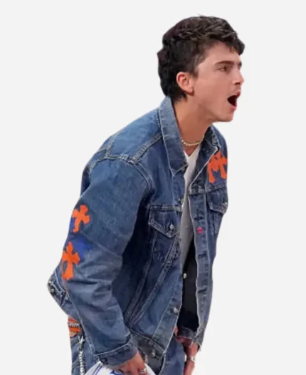2026 NBA Finals Knicks vs. Spurs Game 5 Timothee Chalamet Denim Jacket
