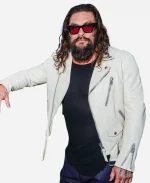  Jason Momoa DC Event Supergirl 2026 Los Angeles White Biker Leather Jacket