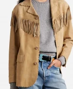 Annette Bening NYC 2026 Fringe Suede Jacket