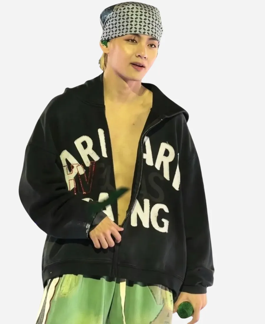 BTS ARIRANG World Tour Las Vegas Kim Taehyung Hoodie BTS ARIRANG World Tour Las Vegas V Black Full Zip Hoodie