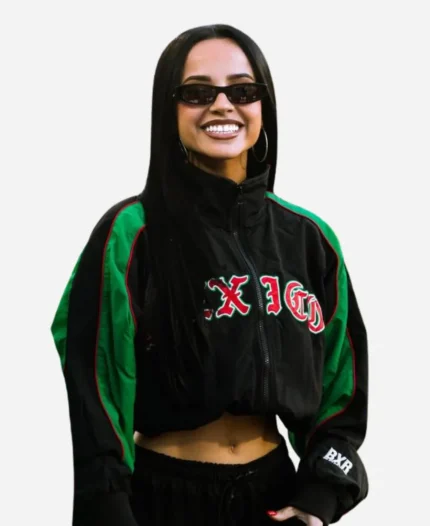 Becky G 2026 Australia vs Mexico Cropped Track Jacket In Black & Green