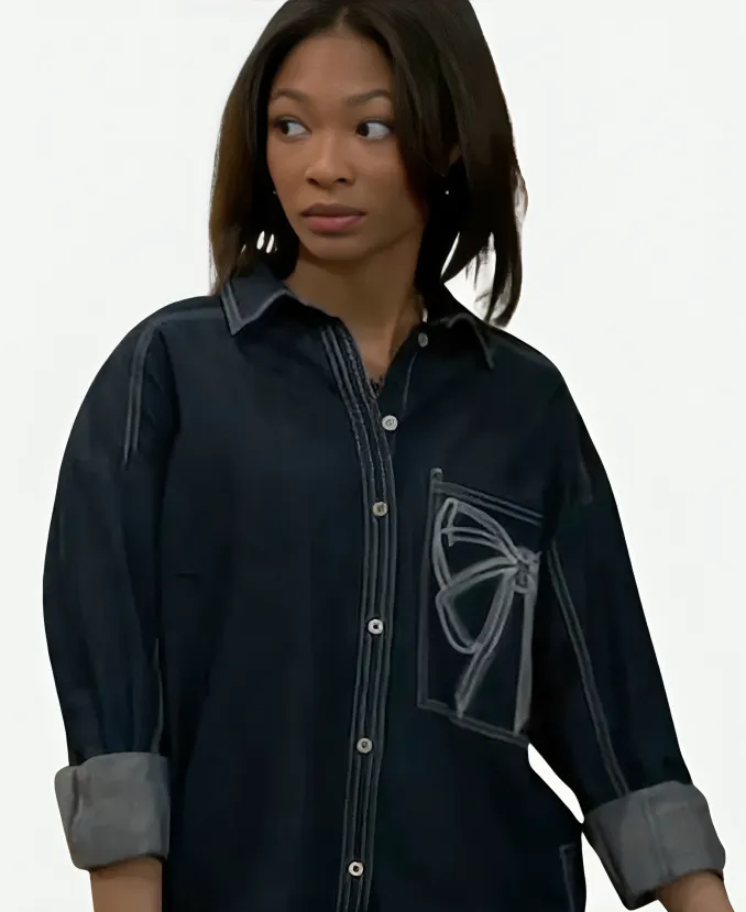 Beyond the Gates S02 Jessica Harris Bow Denim Shirt Beyond the Gates S02 Jessica Harris Bow Denim Shirt