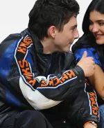 2026 NBA playoffs Cavaliers vs Knicks Timothee Chalamet Knicks Black Leather Jacket