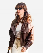 Daisy Edgar-Jones 2026 Paris Street Style Brown Leather Jacket