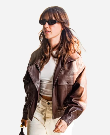 Daisy Edgar-Jones 2026 Paris Street Style Brown Leather Jacket