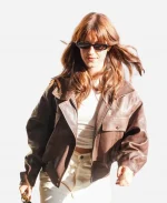 Daisy Edgar-Jones 2026 Paris Brown Leather Jacket