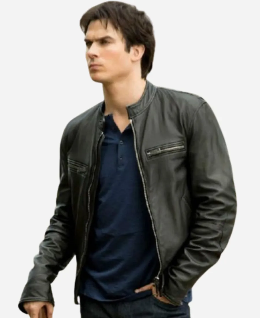 Damon Salvatore The Vampire Diaries Leather Jacket Damon Salvatore The Vampire Diaries S02 Black Leather Jacket