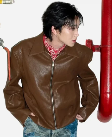 Rabin Angeles 2026 Dating Alys Perez Promotional Event Brown Leather Jacket