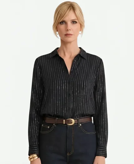 Dutton Ranch S01 Kelly Reilly Black Striped Shirt