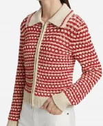 Ella Bright TV Series Off Campus Season 01 Hannah Wells Red Striped Crochet Knit Zip-Up Sweater