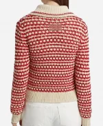 Off Campus Season 01 Hannah Wells Red Striped Crochet Knit Zip-Up Sweater
