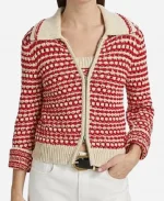Ella Bright Off Campus S01 Striped Crochet Knit Zip-Up Sweater