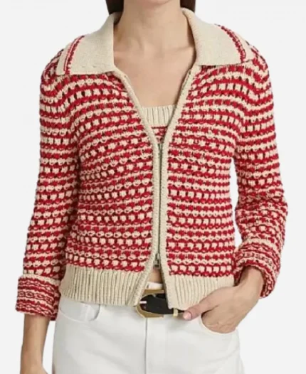 Ella Bright Off Campus S01 Striped Crochet Knit Zip-Up Sweater