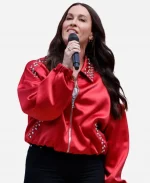 Alanis Morissette Studded Satin Bomber Jacket
