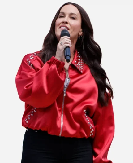 Alanis Morissette Studded Satin Bomber Jacket