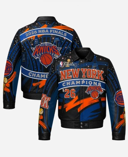 New York Knicks 2026 NBA Finals Champions JH Design Crystal Leather Jacket