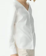Jackie Cruz Office Romance 2026 Off Shoulder White Shirt