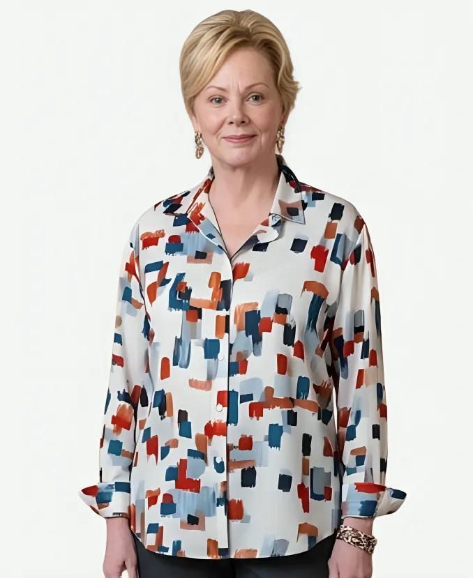 Jean Smart Hacks Abstract Square Pattern Shirt Jean Smart Hacks Abstract Square Pattern Shirt