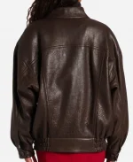 Jennifer Lopez Movie Office Romance 2026 Jackie Cruz Brown Leather Bomber Jacket